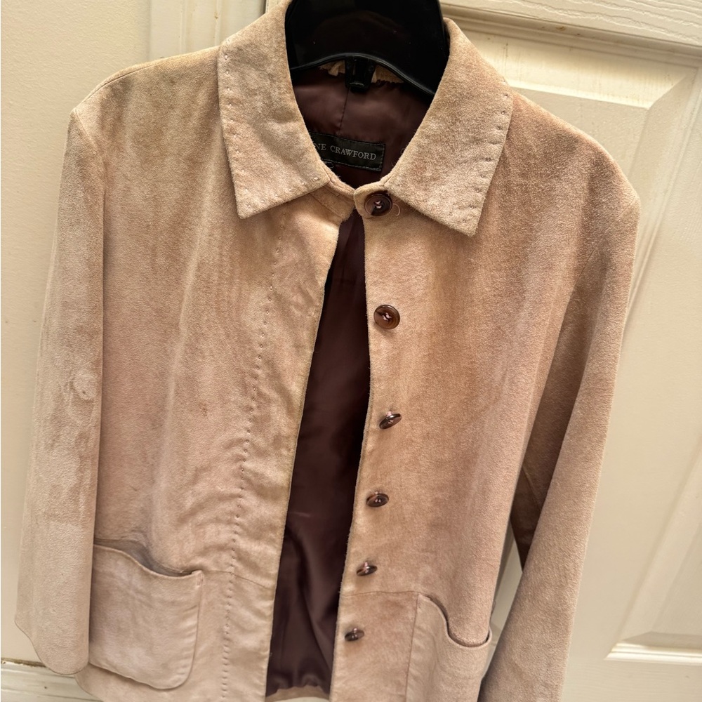 Suede Lane Crawford Button-Front Jacket in Light Taupe